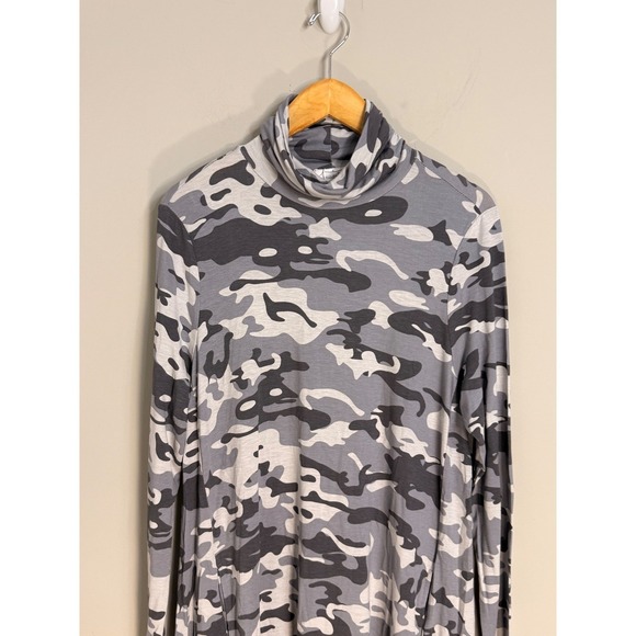 Mudpie Camouflage Print Turtleneck Swing Dress Gray White Black Long Sleeve - Picture 3 of 5